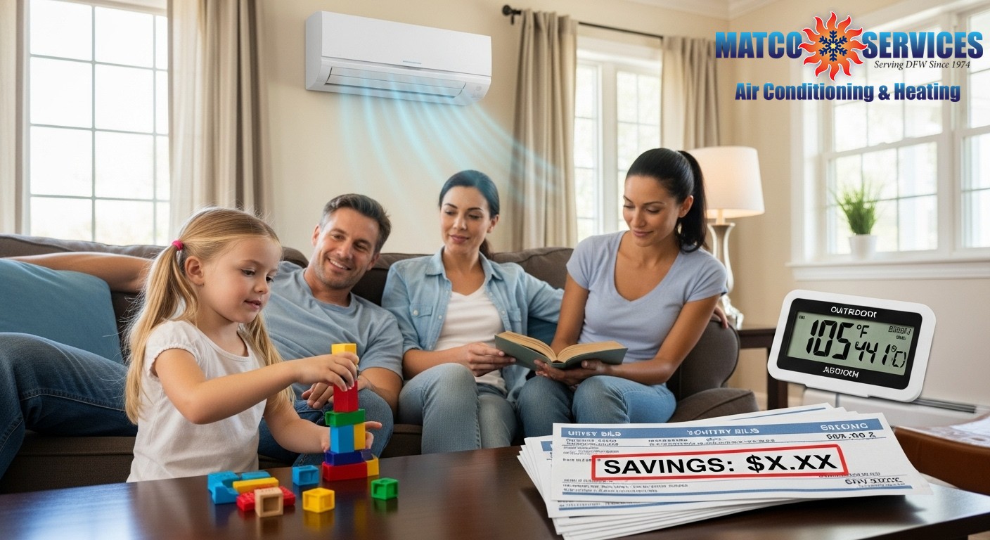 Family enjoying cool comfortable home interior