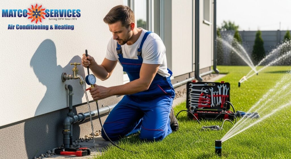 Skilled plumber conducting thorough spring plumbing inspection