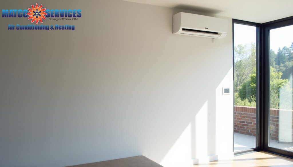 Contemporary room addition showing sleek wall-mounted indoor unit