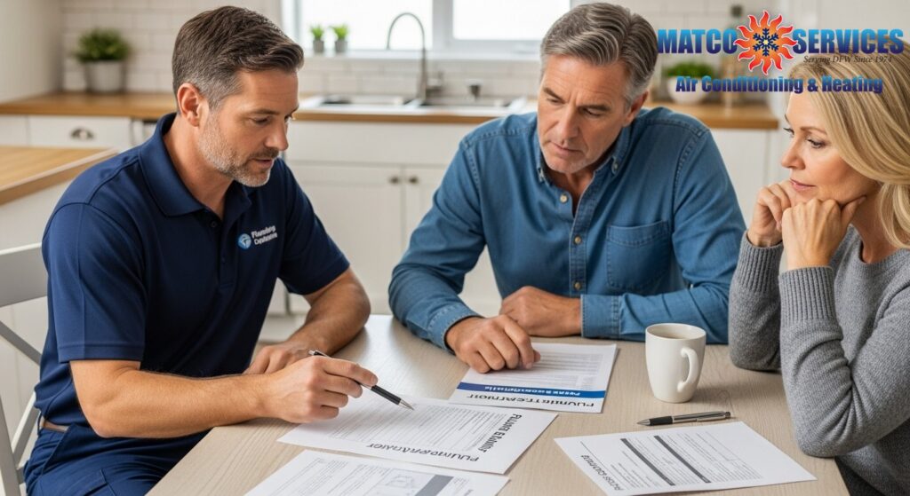 Professional plumber reviewing permit requirements and documentation