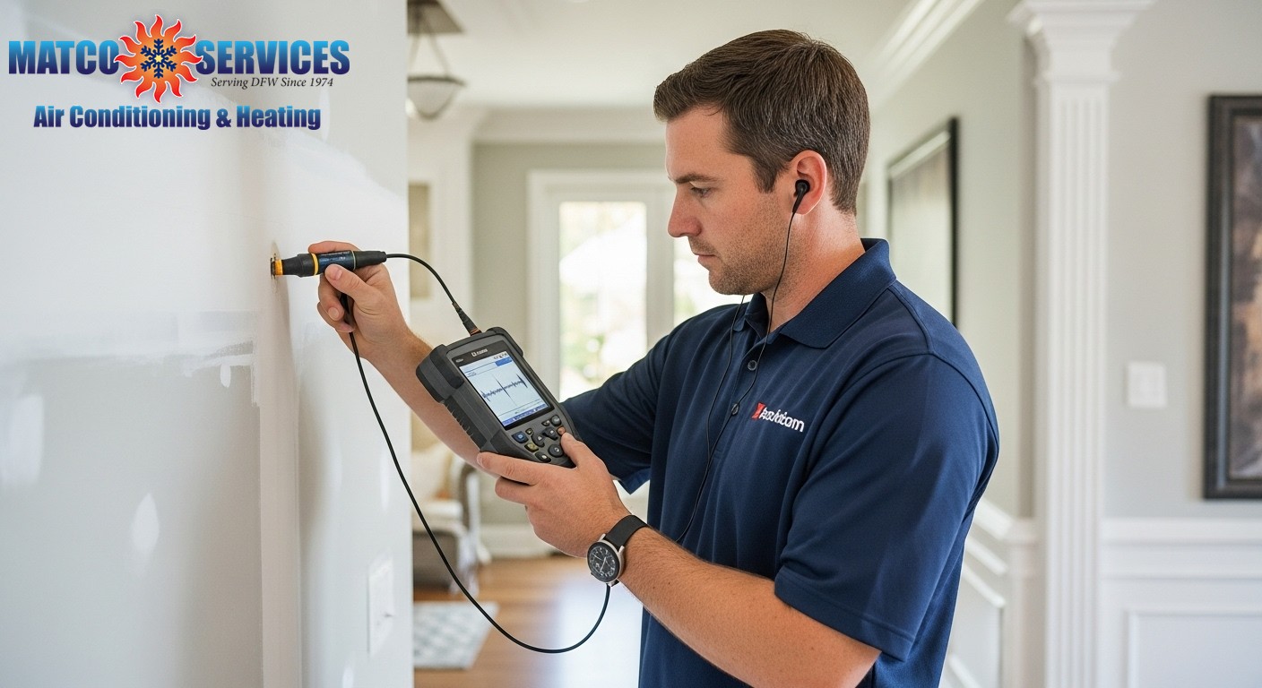 Skilled plumber using advanced electronic leak detection equipment
