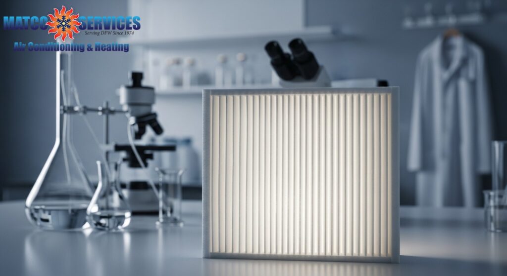 Close-up of high-efficiency air filter with visible layers