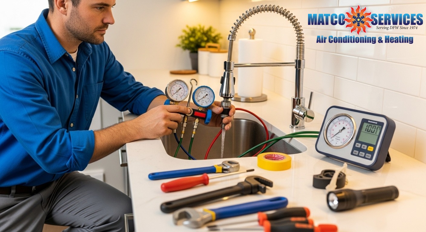 Professional plumber testing water pressure with precision gauges