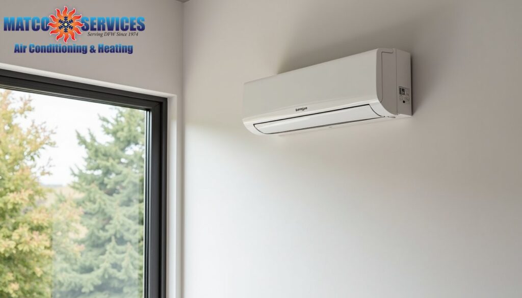 Contemporary room addition showing sleek wall-mounted indoor unit