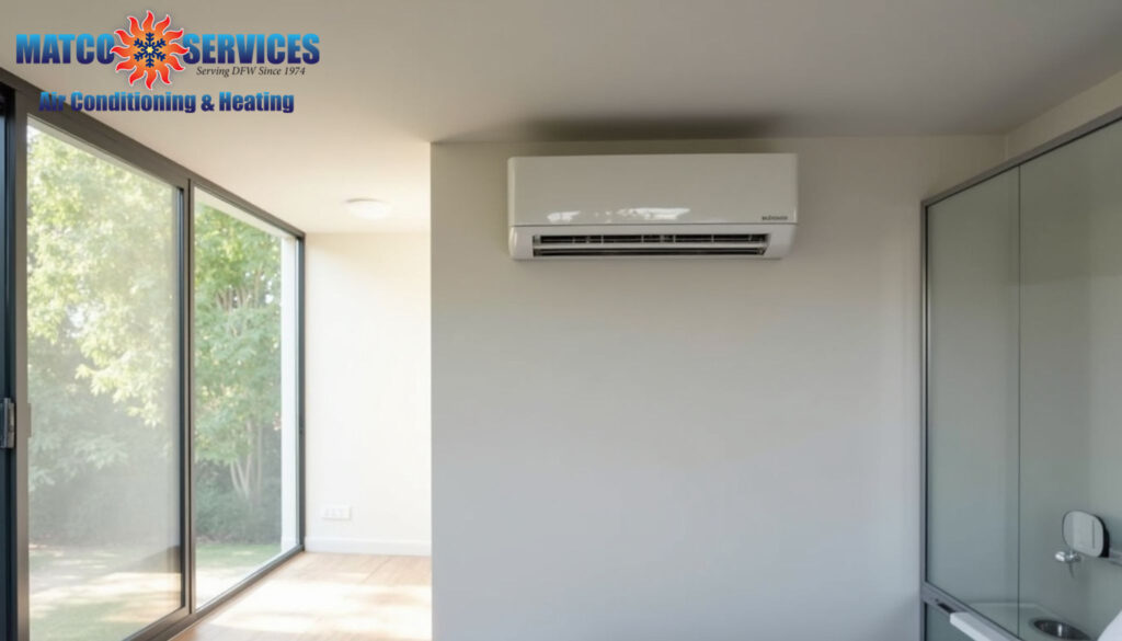Contemporary room addition showing sleek wall-mounted indoor unit