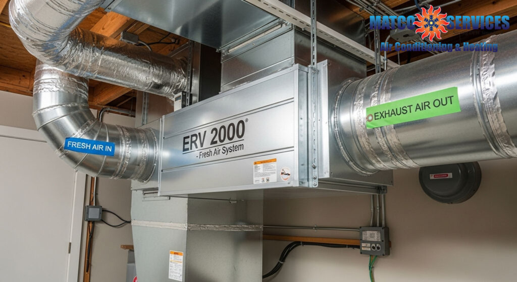 Modern ERV installation, airflow exchange visualization