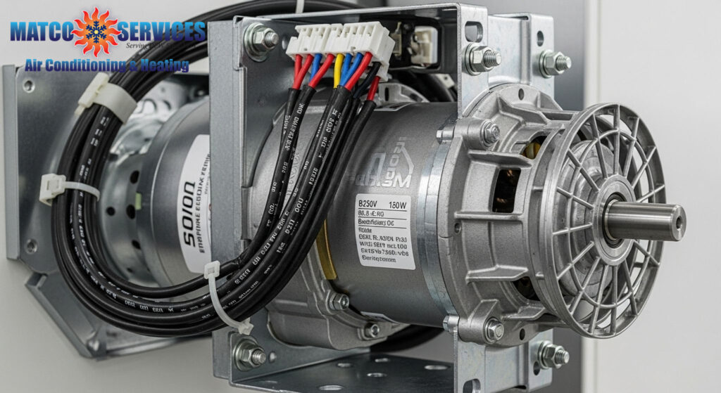 Detailed view of premium HVAC motor assembly