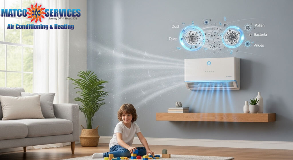 Modern electronic air cleaner installation, particle removal visualization
