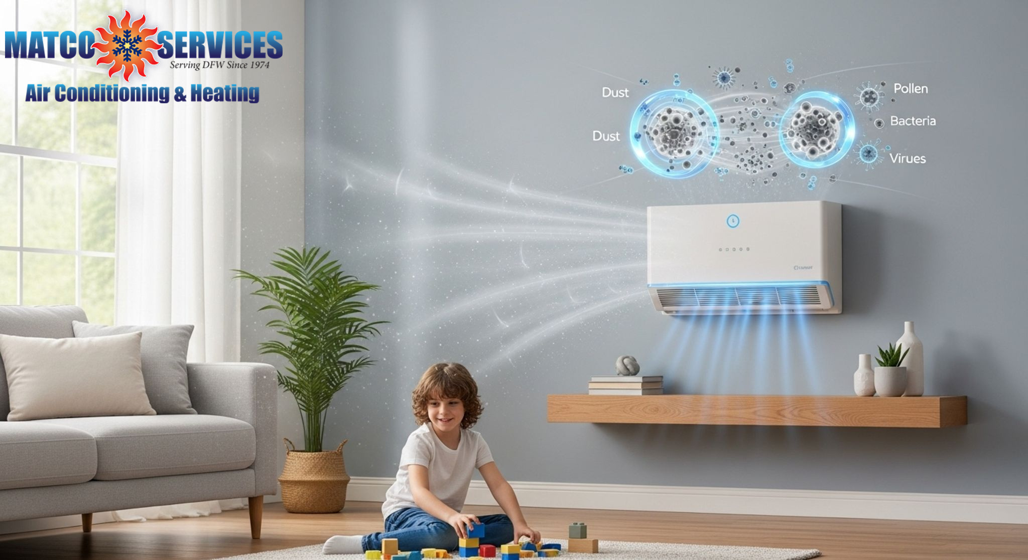 Modern electronic air cleaner installation, particle removal visualization