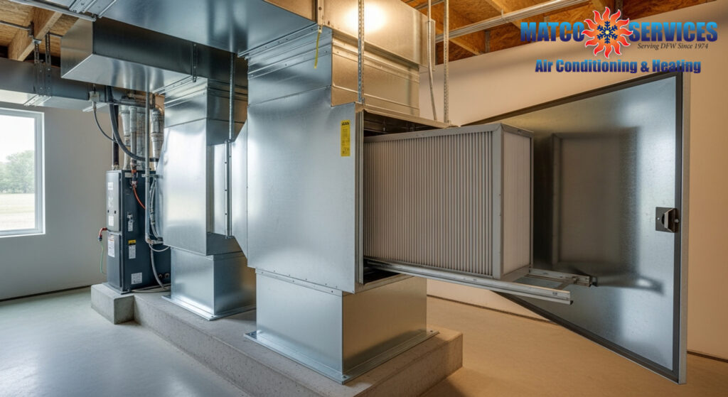 Modern electronic air cleaner installation, particle removal visualization