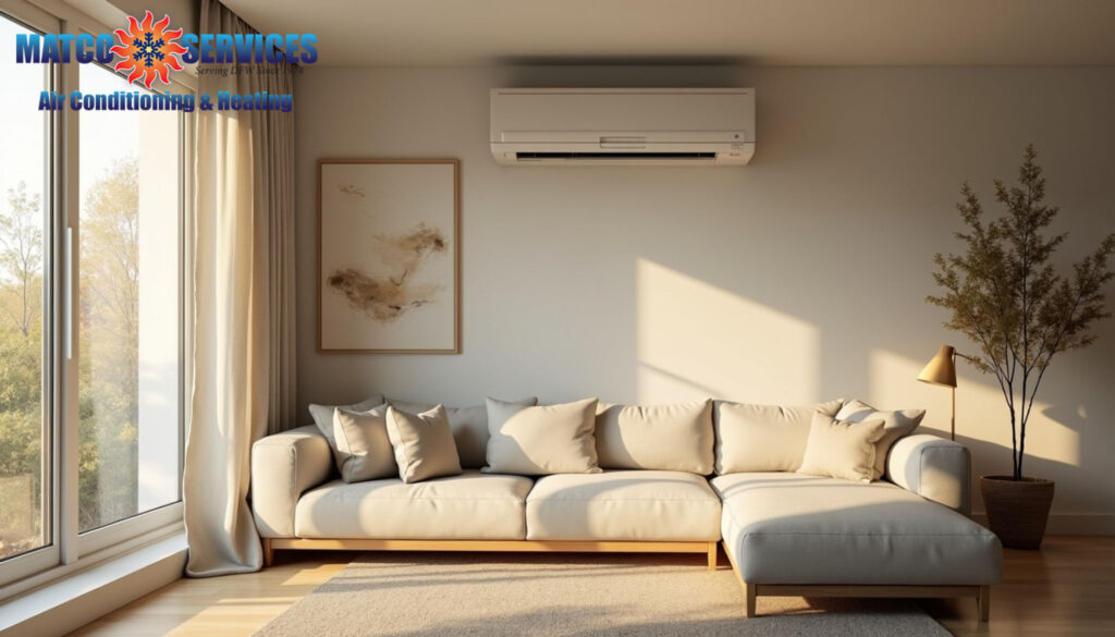 Peaceful home interior with subtle HVAC equipment