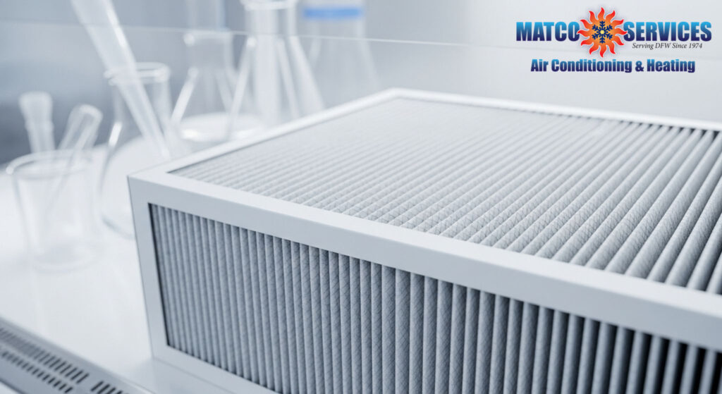 Close-up of high-efficiency air filter with visible layers