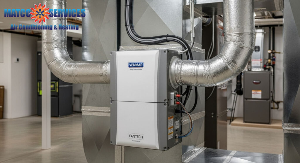 Modern ERV installation, airflow exchange visualization