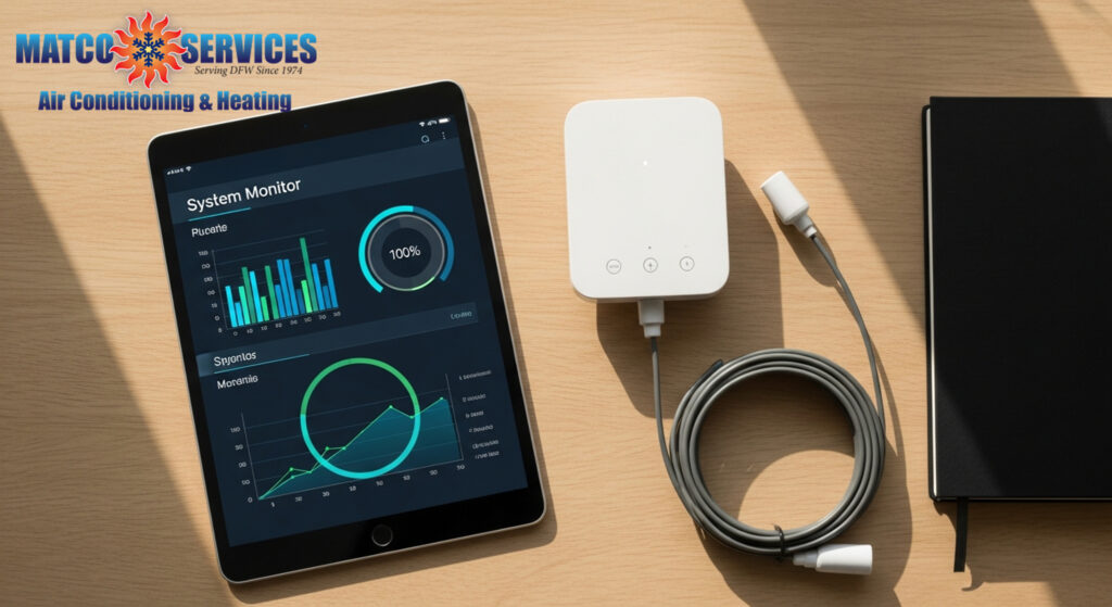 Digital diagnostic display showing system health metrics, professional monitoring interface