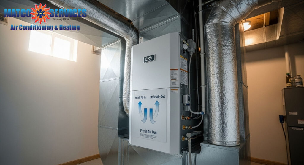 Modern ERV installation, airflow exchange visualization