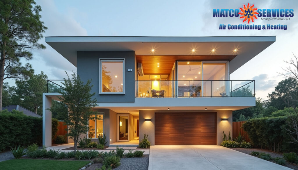 Modern home exterior with visible ventilation system