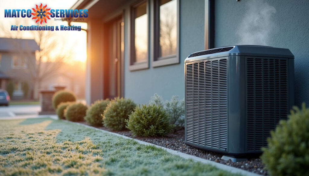 Contemporary home exterior featuring sleek heat pump unit