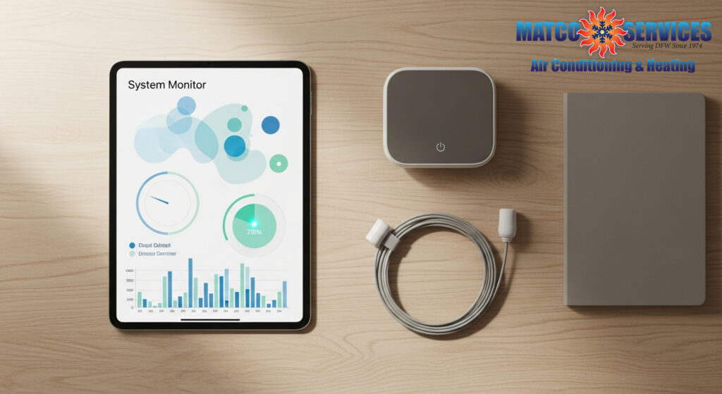 Digital diagnostic display showing system health metrics, professional monitoring interface